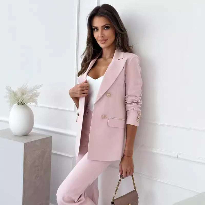 Damen Eleganter Double-Breasted Blazer mit goldenen Knöpfen und moderner Passform Drune