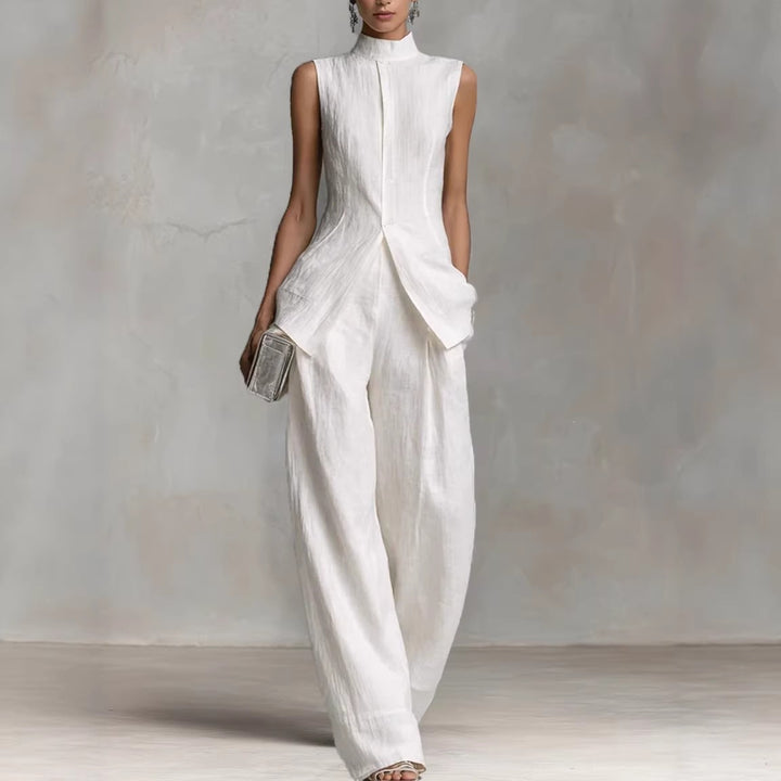 Damen Eleganter Jumpsuit mit hochgeschlossenem Kragen und weitem Bein Drune