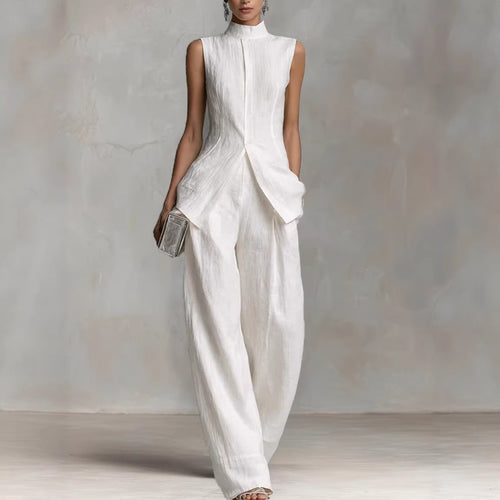 Damen Eleganter Jumpsuit mit hochgeschlossenem Kragen und weitem Bein Drune
