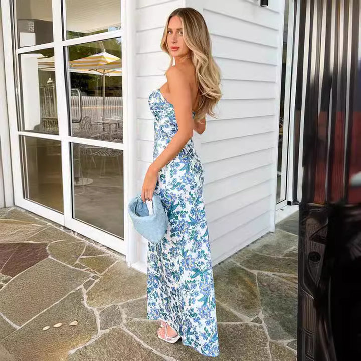 Damen Langärmliges Maxikleid mit floralen Akzenten Drune