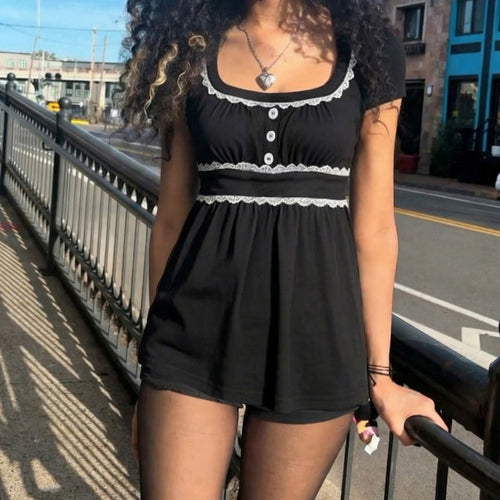 Damen Freizeitkleid mit Spitzenakzenten und eleganter Knopfleiste Drune