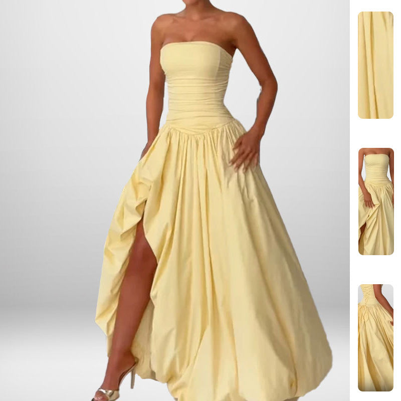 Damen Hochwertiges Bandeau-Maxikleid mit elegantem Schlitz und voluminösem Rock Drune