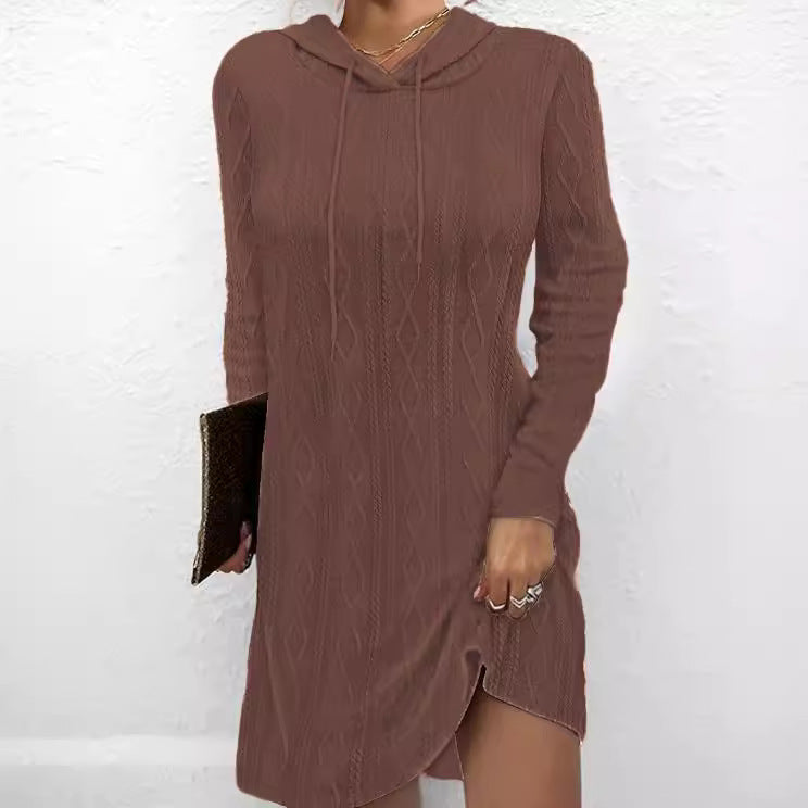 Damen Lässiges Strickkleid mit Kapuze Drune