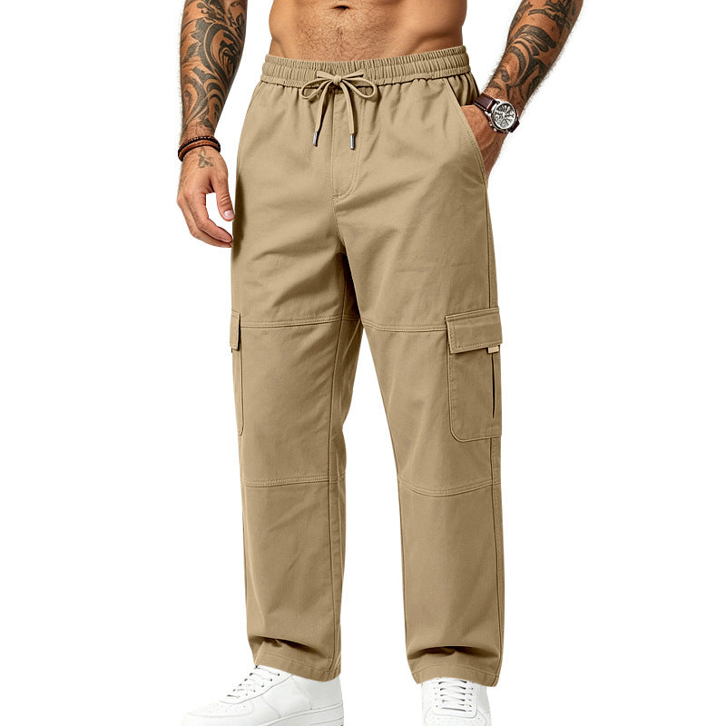 Herren locker geschnittene multifunktionale Cargohose aus Baumwollmischung mit Kordelbund Drune