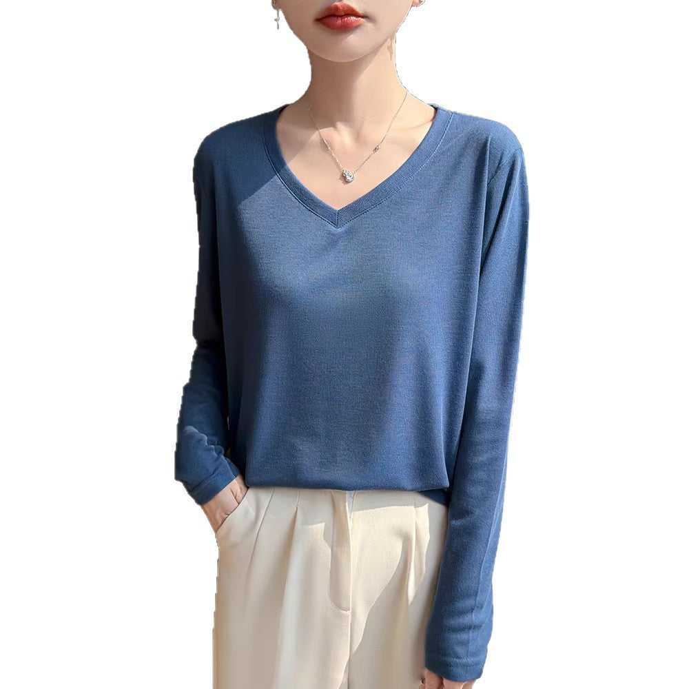 Damen Leichtes V-Ausschnitt-Feinstrick-Longsleeve Drune