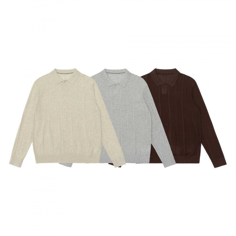 Herren Feinstrick-Poloshirt mit durchgehender Rippenstruktur und Hemdkragen Drune