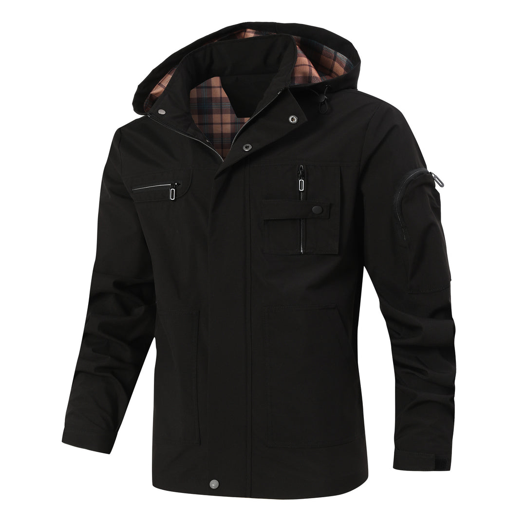Herren Wasserabweisender Softshell-Parka mit Kapuze, reflektierenden Einsätzen und Multifunktionstaschen Drune