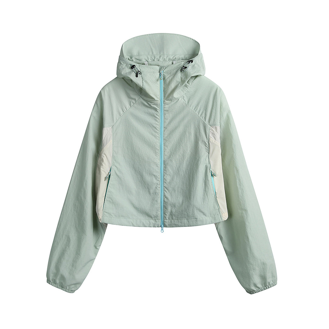 Damen Kurz geschnittene Kapuzen-Windjacke mit technischen Einsätzen Drune