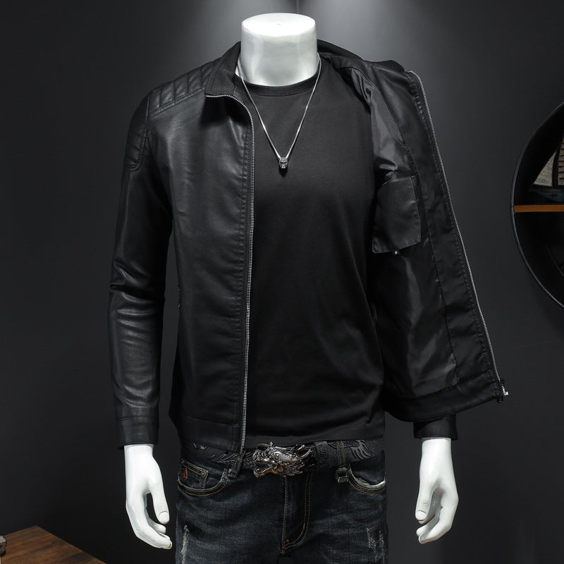 Herren Modische Lederjacke mit Steppdetails Drune
