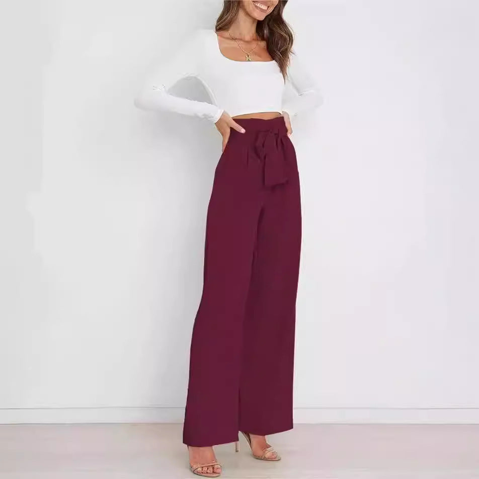 Damen Weitgeschnittene Hose mit dekorativem Bindegürtel Drune