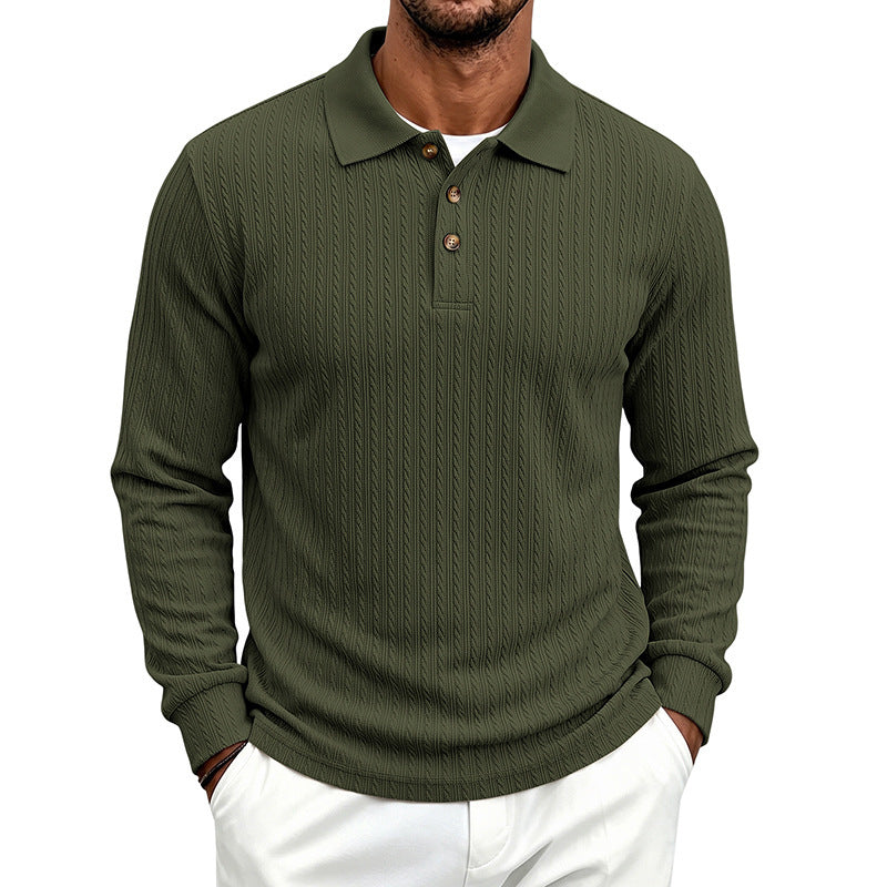 Herren Langärmeliges Strickpoloshirt mit Zopfmuster und Knopfleiste Drune