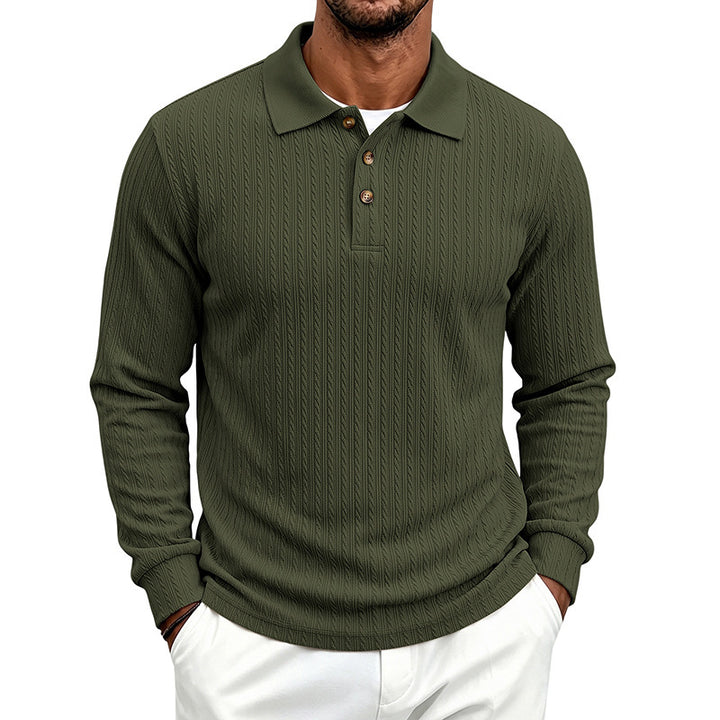 Herren Langärmeliges Strickpoloshirt mit Zopfmuster und Knopfleiste Drune