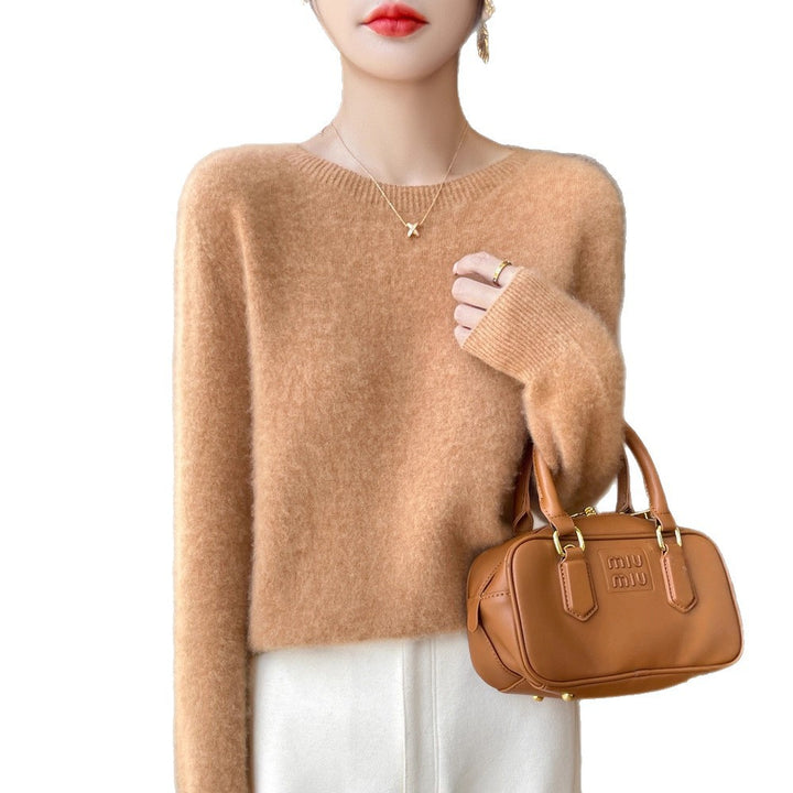 Damen Weicher Mohair‑Optik Rundhals‑Pullover mit feinem Rippsaum und leichter Oversize‑Passform Drune