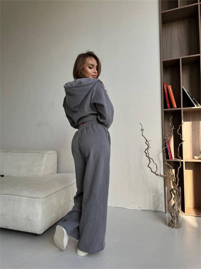 Damen entspanntes Kapuzenoberteil und weit geschnittene Hose Set Drune