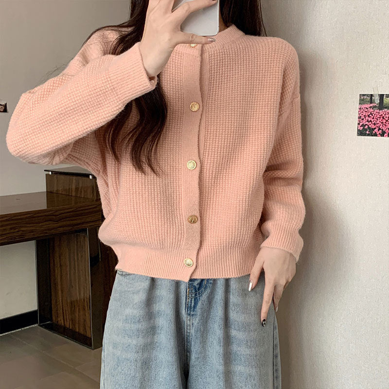 Damen Kuschelige Strickjacke mit feinem Strukturmuster und Knopfdetails Drune