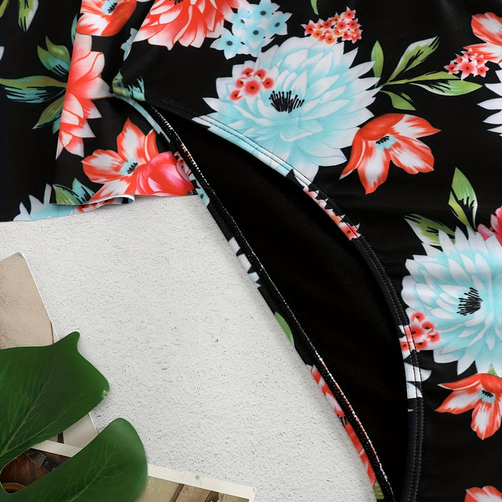 Damen Einteiler Badeanzug mit Rüschendetails und floralem Design Drune
