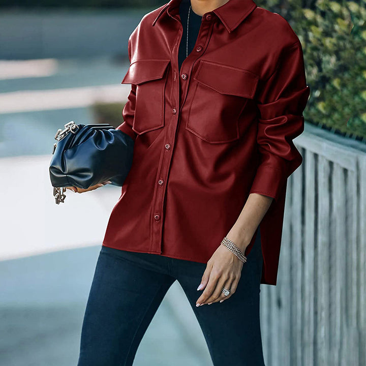 Damen elegante Blusenjacke mit Taschen und modernem Schnitt Drune