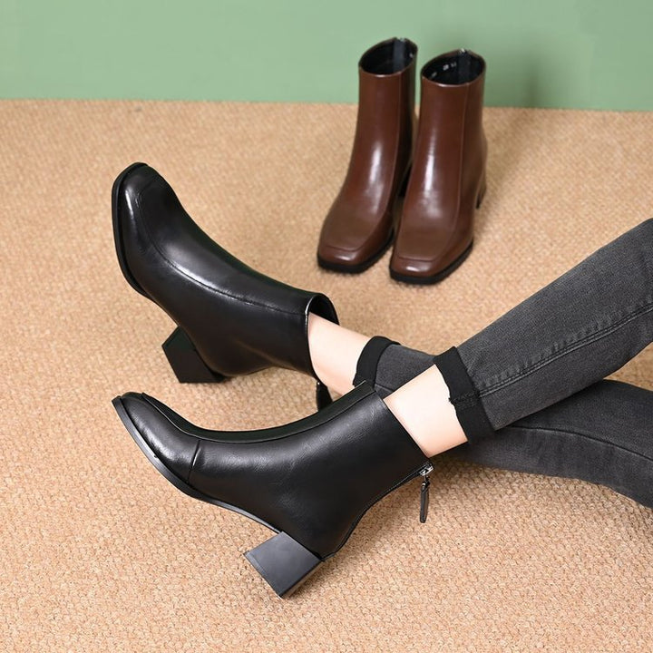 Damen Elegante Stiefeletten mit Blockabsatz und Reißverschluss Drune