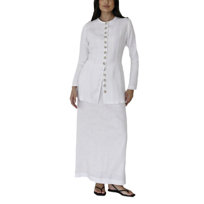 Damen Elegantes und Modisches Langarm-Kleid mit Krawattenverschluss Drune
