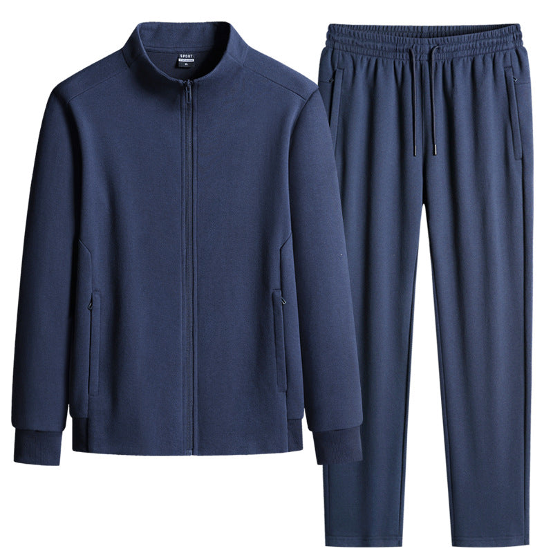 Herren Modernes Freizeit-Trainingsset aus Thermofleece mit Stehkragen‑Zipjacke & konischer Jogginghose Drune