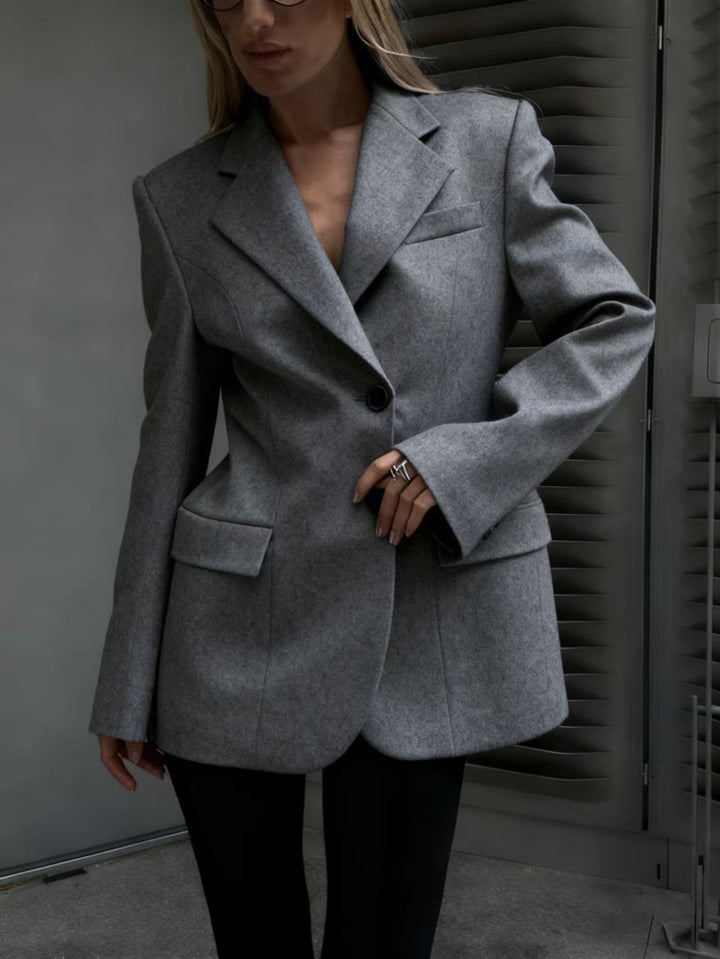 Damen Oversized Longblazer mit betonter Schulterpartie und Pattentaschen Drune