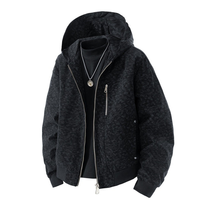 Herren Kapuzenblouson im Vintage-Suede-Look mit durchgehendem Reißverschluss und Rippenbündchen Drune
