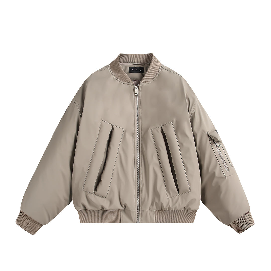 Unisex Kurz geschnittene Oversize-Pufferjacke mit Utility-Ärmeltasche und Rippenbündchen Drune