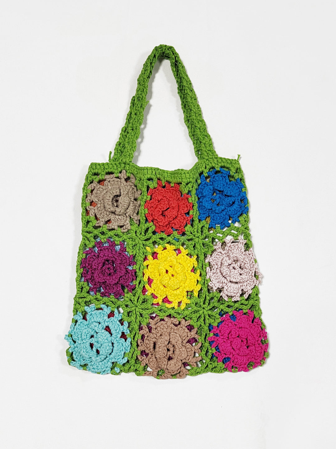 Damen gehäkelte Handtasche mit buntem Blumenmuster Drune