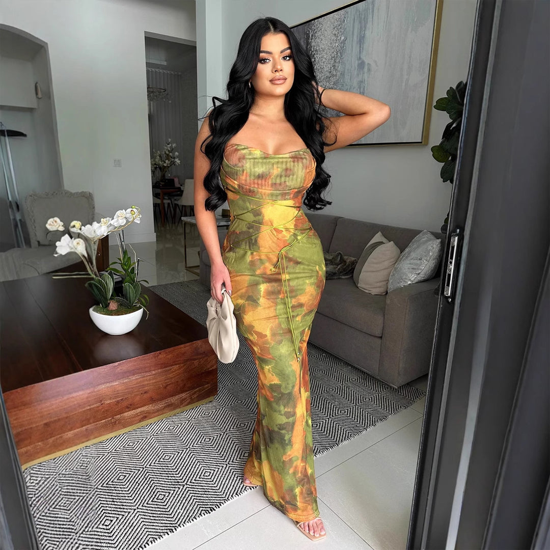 Damen Elegantes Maxikleid mit sanften Farbverlauf und filigranen Spaghettiträgern Drune