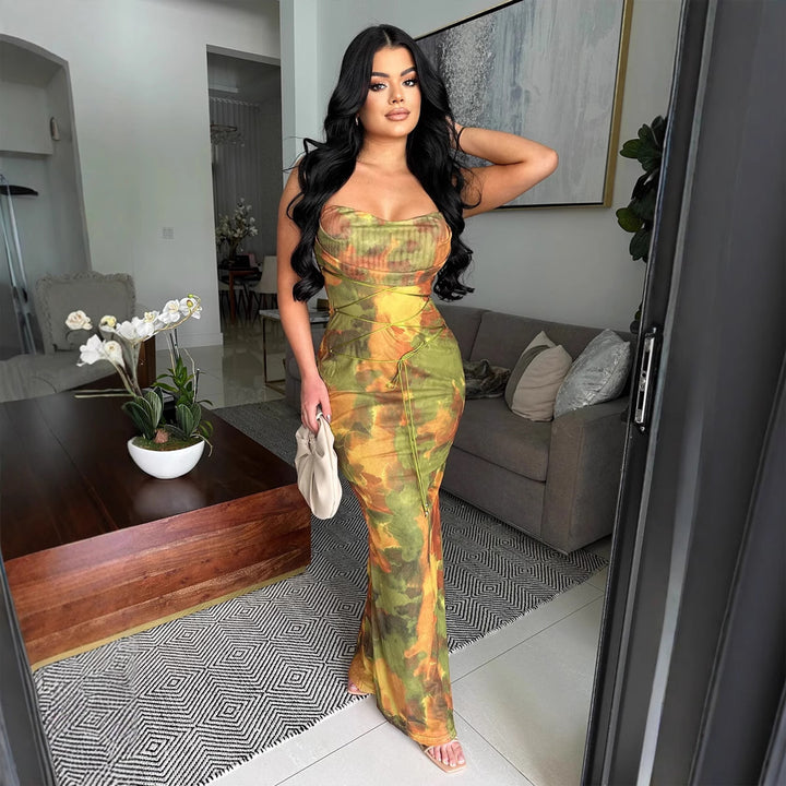 Damen Elegantes Maxikleid mit sanften Farbverlauf und filigranen Spaghettiträgern Drune