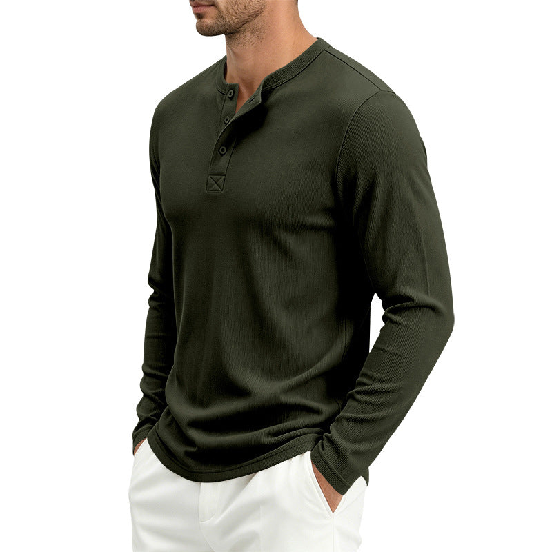 Herren Henley-Langarmshirt aus Soft-Waffeljersey mit leichtem Stretch und flacher Knopfleiste Drune