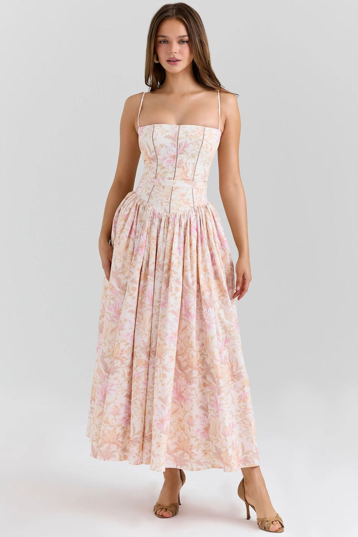 Damen nan tailliertes Maxikleid mit Korsettoberteil und feinen Spaghettiträgern Drune