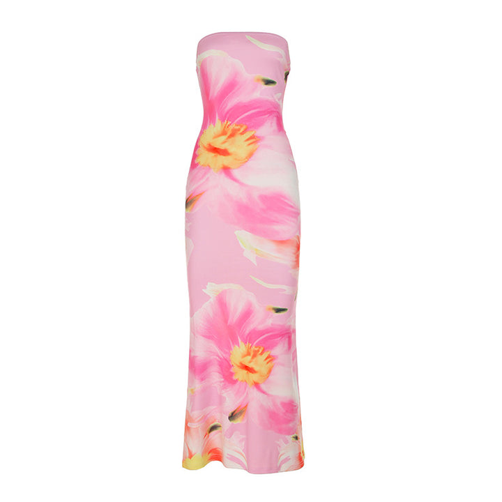 Damen Maxikleid mit asymmetrischem Schnitt und floralen Akzenten Drune