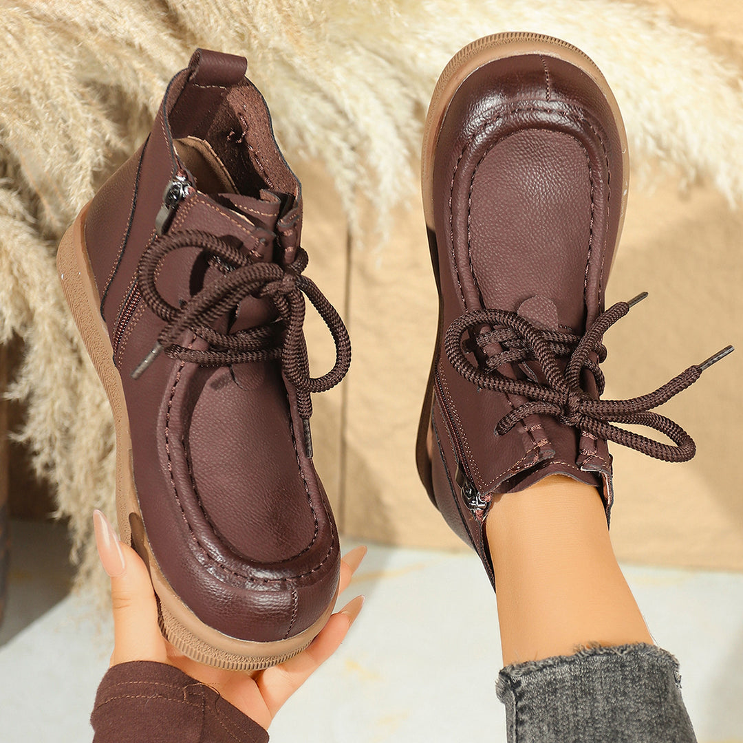 Damen nan knöchelhohe Schnür-Stiefelette mit seitlichem Reißverschluss und gepolsterter Komfortsohle Drune
