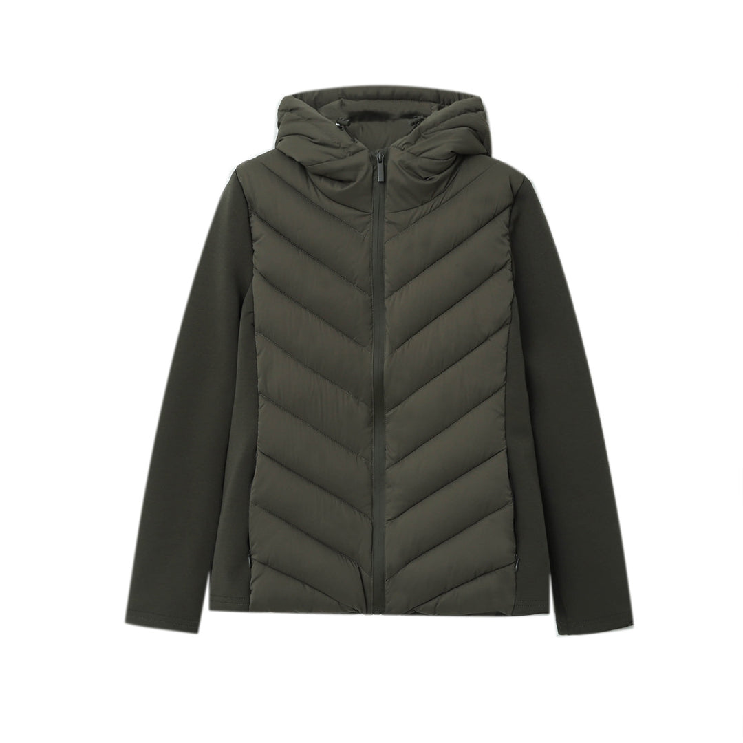 Damen nan gesteppte Hybridjacke mit Kapuze, chevron-Steppung und elastischen Softshellärmeln Drune