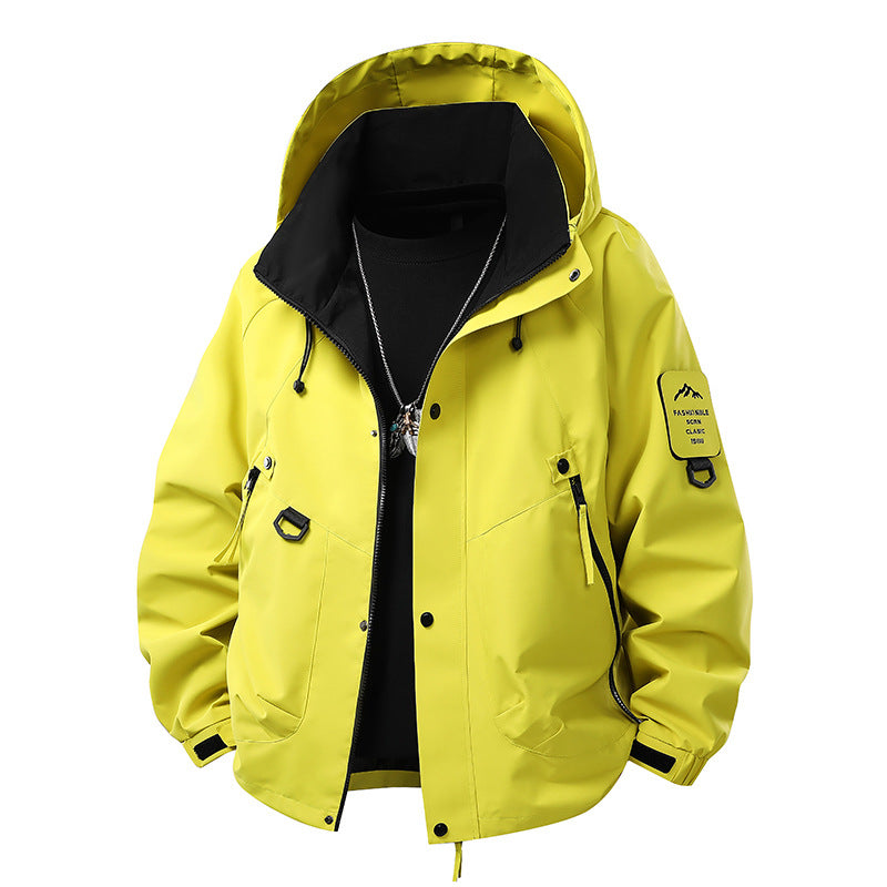 Herren wind- und wasserdichte Softshell-Outdoorjacke mit verstaubarer Kapuze, Utility-Taschen und verstellbaren Bündchen Drune