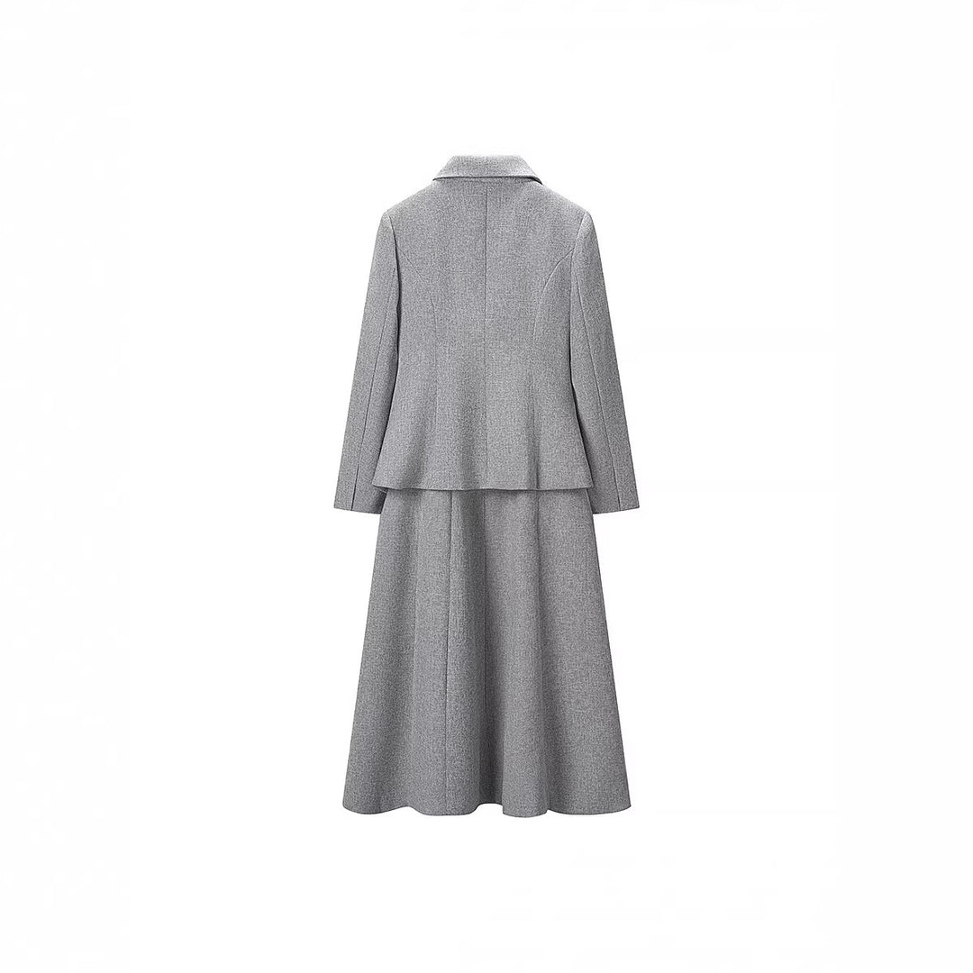 Damen Zweiteiliges Bouclé-Set Taillierter Peplum-Blazer und A-Linien-Midirock Drune