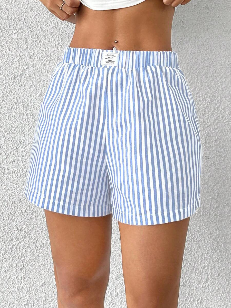 Damen gestreifte Shorts aus leichter Baumwolle mit elastischem Bund Drune