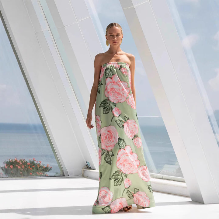 Damen Elegantes Maxikleid mit floralem Design und elastischem Oberteil Drune
