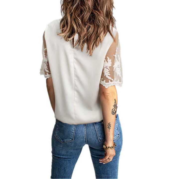 Damen Elegantes T-Shirt mit modischen Spitzenärmeln Drune