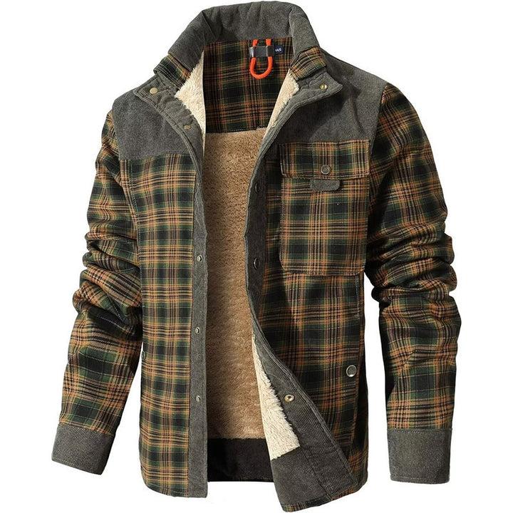 Herren Kariertes Thermo-Hemdjacke mit Teddyfutter und Cordbesatz Drune