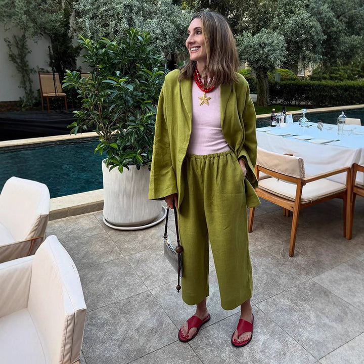 Damen Oversized Wickelblazer mit Sicherheitsnadel & weiter Anzughose Drune