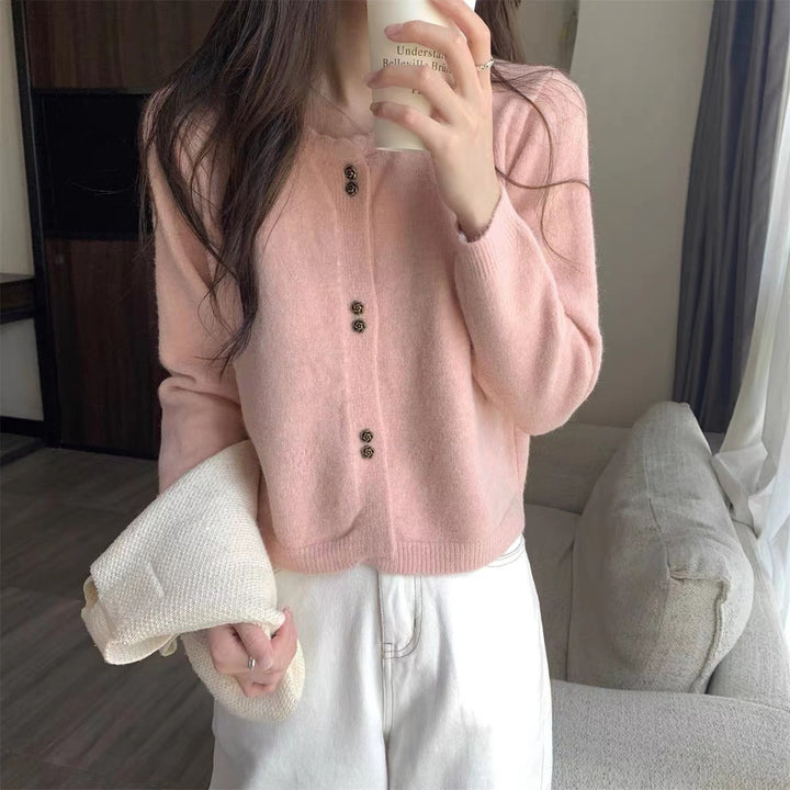 Damen Elegante Strickjacke mit Knopfdetaillierung Drune