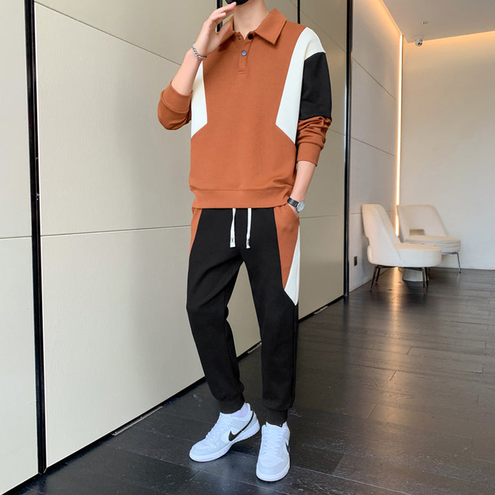 Herren Zweiteiliges Colorblock-Trainingsset mit Polokragen & konischer Jogginghose Drune