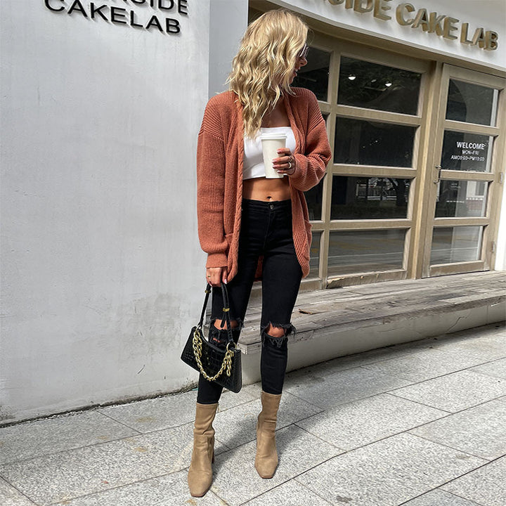 Damen Oversize Strickcardigan mit aufgesetzten Taschen und offenem Schnitt Drune