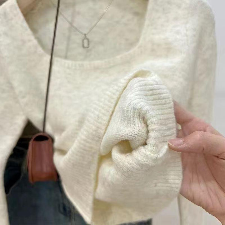 Damen lässiger Pullover mit quadratischem Ausschnitt und feiner Textur Drune