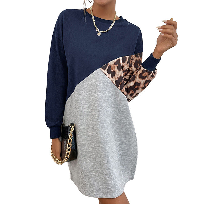 Damen Colorblock-Sweatkleid mit Leo-Ärmel und lockerer A-Linien-Silhouette Drune