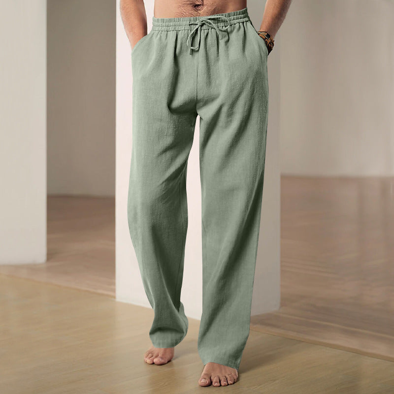 Herren komfortable Leinen-Loungehose mit extra weitem Bein, verstellbarem Kordelbund und atmungsaktiver Sommerqualität Drune