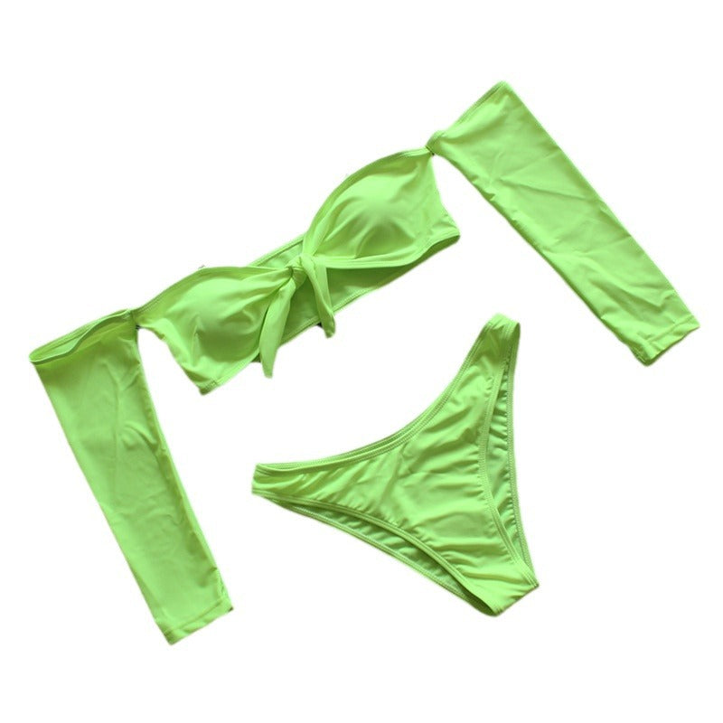 Damen Bikini-Set mit abnehmbaren Ärmeln und raffiniertem Knoten-Detail Drune