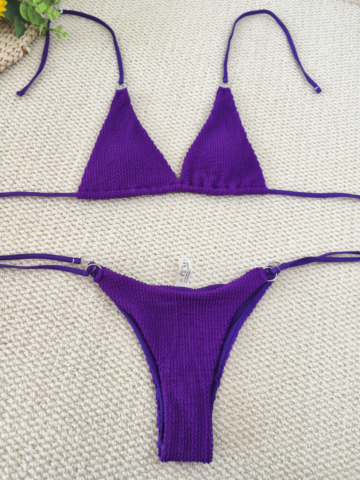 Damen Triangel-Bikini mit strukturiertem Gewebe und eleganten Ringverzierungen Drune